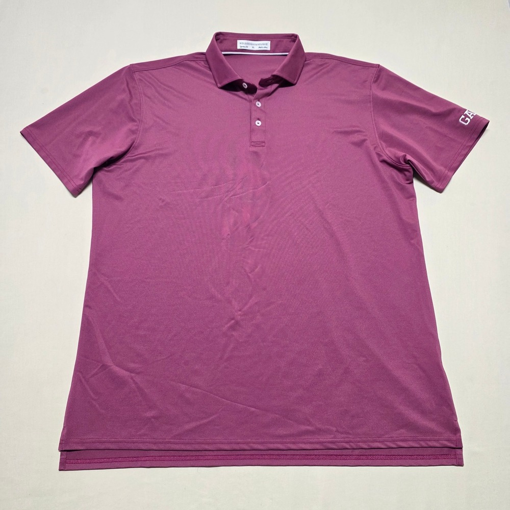 Holderness & Bourne Men XL Signature Fit Golf Polo Shirt Burgundy GA Logo RegFit